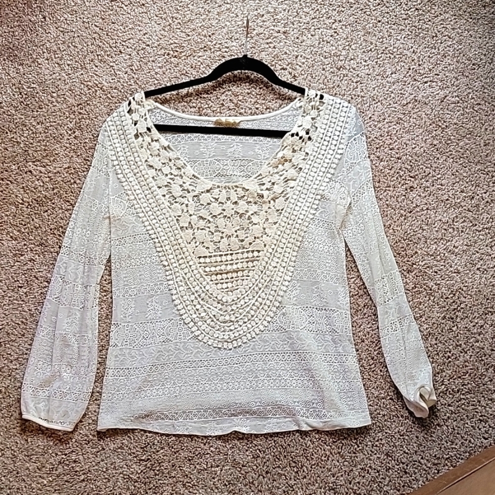 Cream lace and crochet top